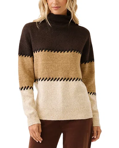 Karen Kane Contrast Stitch Mock Neck Colorblock Sweater In Brown