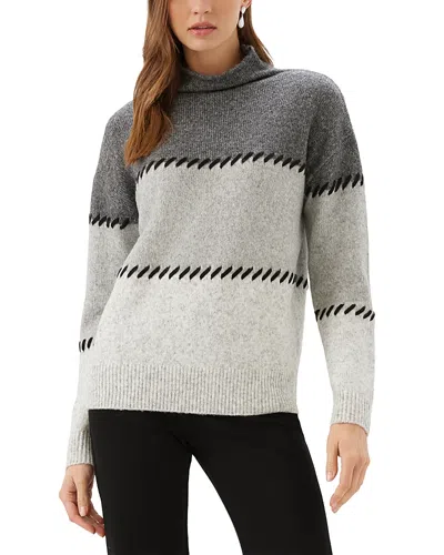 Karen Kane Contrast Stitch Mock Neck Colorblock Sweater In Gray