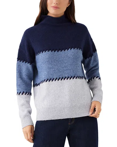 Karen Kane Contrast Stitch Mock Neck Colorblock Sweater In Blue
