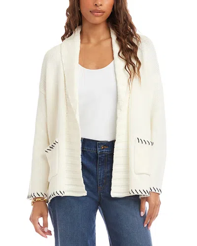 Karen Kane Contrast Stitch Open Front Cardigan Sweater In Gold