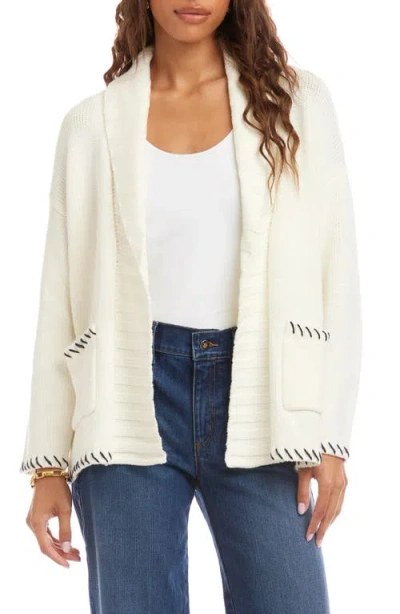 Karen Kane Contrast Stitch Open Front Cardigan In White