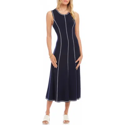 Karen Kane Contrast Stitch Sleeveless Midi Dress In Blue