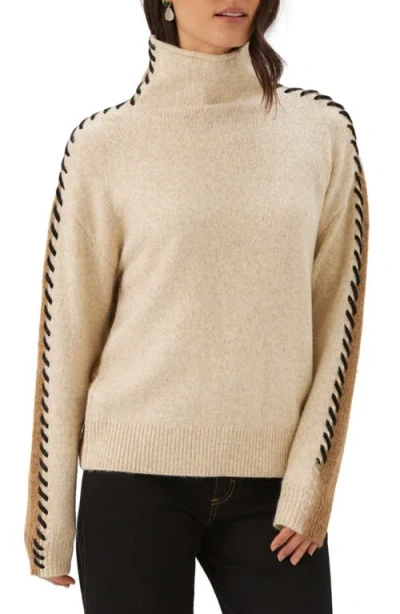Karen Kane Contrast Stitch Turtleneck Sweater In Neutral
