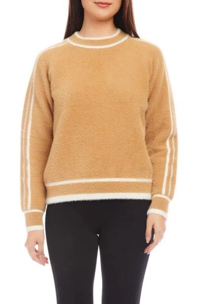 Karen Kane Contrast Stripe Eyelash Sweater In Camel