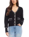 Karen Kane Contrast Trim Cardigan In Black Off White