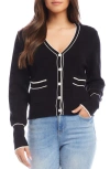 Karen Kane Contrast Trim Cardigan In Black W/off White