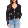 Karen Kane Contrast Trim Cardigan In Black/off White