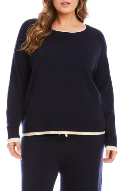 Karen Kane Cleo Contrast Crewneck Sweater In Navy And Cream In Black