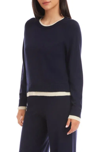 Karen Kane Contrast Trim Crewneck Sweater In Blue