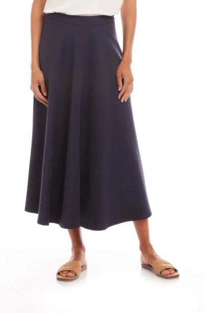 Karen Kane Cotton Blend Midi A-line Skirt In Navy