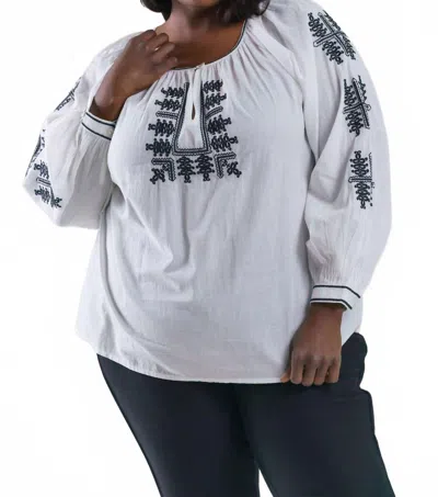 Karen Kane Cotton Embroidered Long Sleeve Peasant Top - Plus In Cream In White