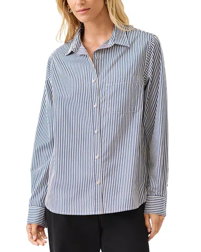 Karen Kane Cotton Long Sleeve Single Pocket Button Up Shirt In Multi