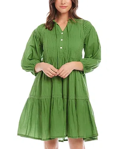 Karen Kane Tiered Lace Trim Cotton Dress In Green