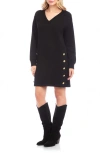 Karen Kane Crested Button Long Sleeve Sweater Dress In Black