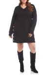 Karen Kane Plus Long Sleeve V Neck Button Detail Dress In Black