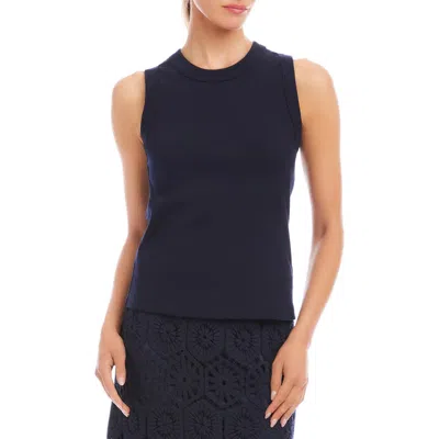 Karen Kane Crewneck Rib Tank In Blue