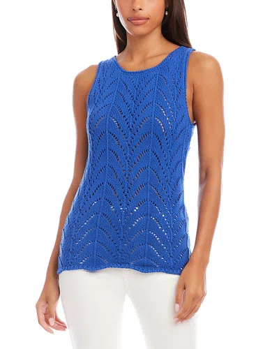 Karen Kane Pointelle Cotton Sweater Tank In Blue