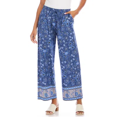Karen Kane Crop Cotton Drawstring Pants In Blue