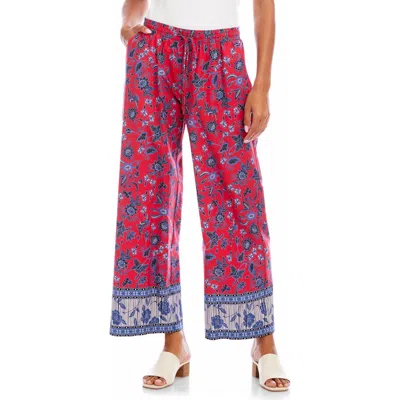 Karen Kane Drawstring Border Print Cropped Pants In Red In Pink