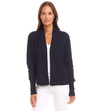 Karen Kane Cropped Open Front Cardigan Sweater In Navy In Blue