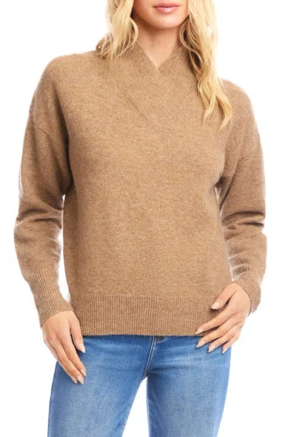 Karen Kane Crossover Collar Sweater In Brown