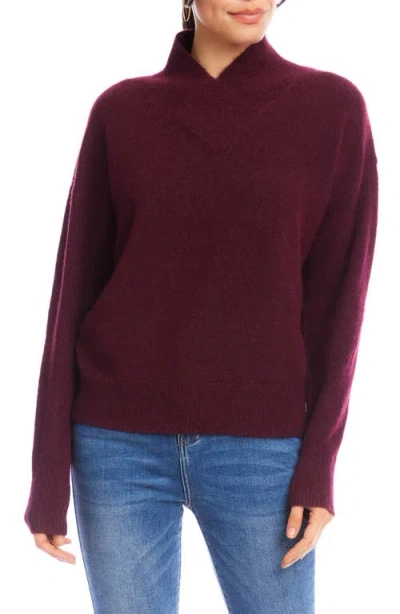 Karen Kane Crossover Collar Sweater In Burgundy