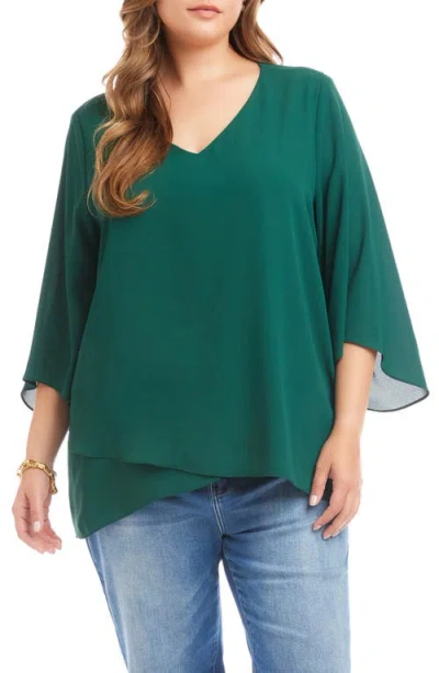 Karen Kane Crossover Hem Asymmetric Crepe Top In Green