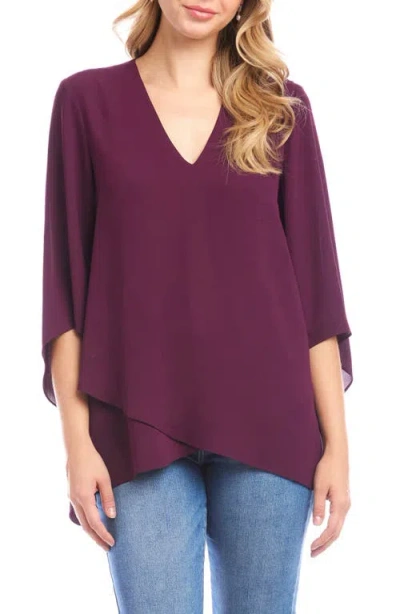 Karen Kane Crossover Hem Asymmetric Crepe Top In Purple