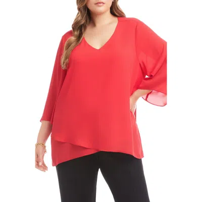 Karen Kane Crossover Hem Asymmetric Crepe Top In Red