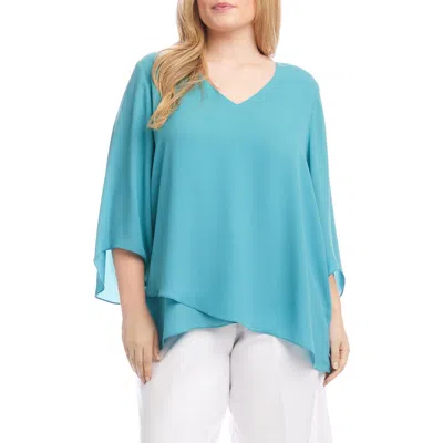 Karen Kane Crossover Hem Asymmetric Top In Aqua