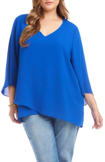 Karen Kane Crossover Hem Asymmetric Top In Blue