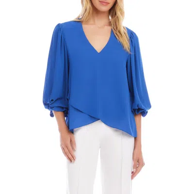 Karen Kane Layered Sleeve Asymmetric Top In French Blue