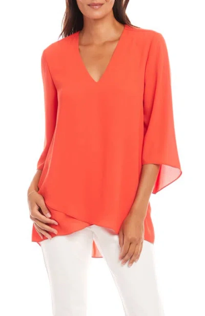 Karen Kane Crossover Hem Asymmetric Top In Bright Orange