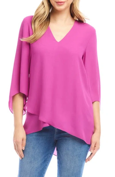 Karen Kane Crossover Hem Asymmetric Top In Bright Pink