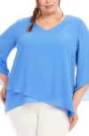 Karen Kane Crossover Hem Asymmetric Top In Dusty Blue