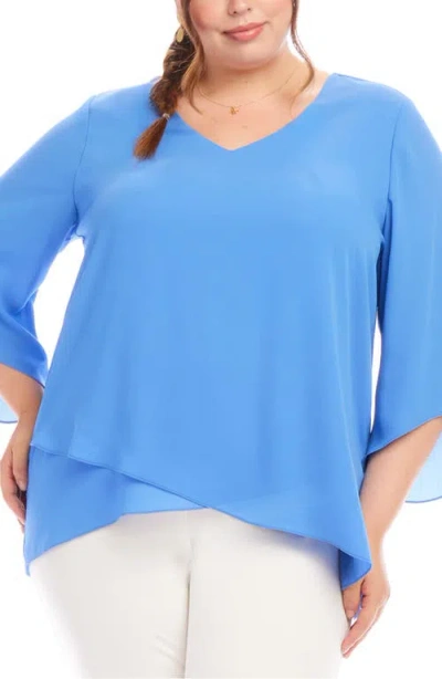 Karen Kane Crossover Hem Asymmetric Top In Dusty Blue