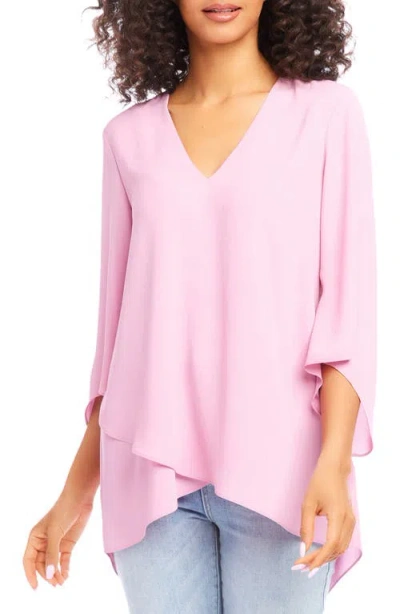 Karen Kane Crossover Hem Asymmetric Top In Dusty Pink
