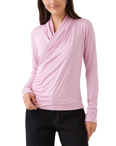 Karen Kane Crossover Side Shirred Long Sleeve Top In Pink