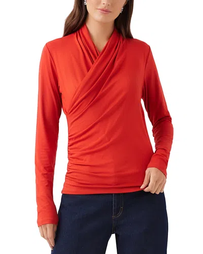 Karen Kane Crossover Side Shirred Long Sleeve Top In Red