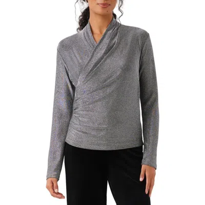Karen Kane Crossover Side Shirred Metallic Knit Top In Gray