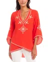 Karen Kane Embroidered Crossover Linen Blend Top In Orange