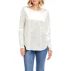 Karen Kane Crushed Velvet Top Shirttail Top In White