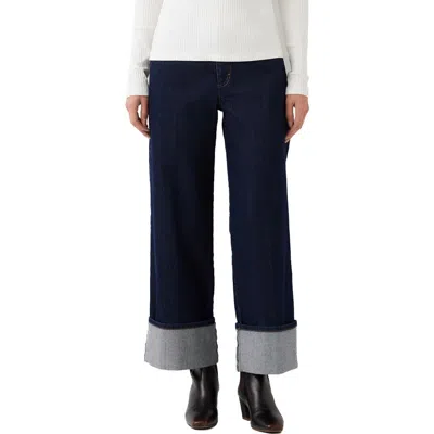 Karen Kane Cuffed Cropped Wide Leg Jeans In Black