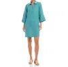 Karen Kane Cuffed Sleeve Linen Dress In Aqua In Blue