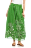 Karen Kane Cutout Embroidered Cotton Maxi Skirt In Green
