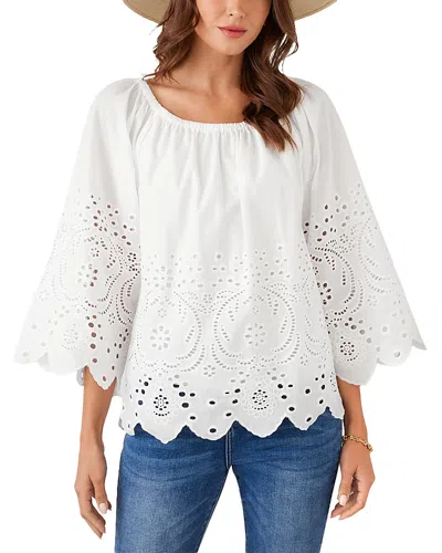 Karen Kane Cutout Embroidery Flared Sleeve Peasant Top In White