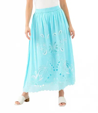 Karen Kane Cut-out Embroidery Midi Skirt In Aqua In Blue