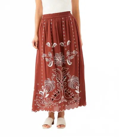 Karen Kane Cut-out Embroidery Midi Skirt - Petite In Chocolate In Gold
