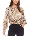Karen Kane Boatneck Drape Top In Abstract Stone Woven Print In Multi