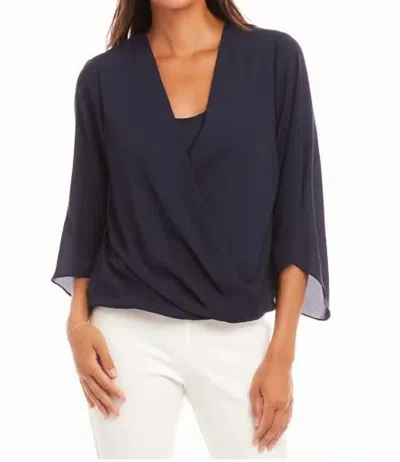 Karen Kane Daphne Drape Front Crossover Top In Navy In Blue